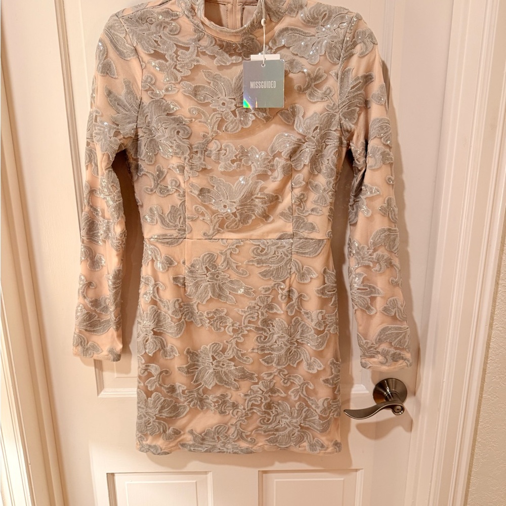 Missguided Cream and Silver Dress